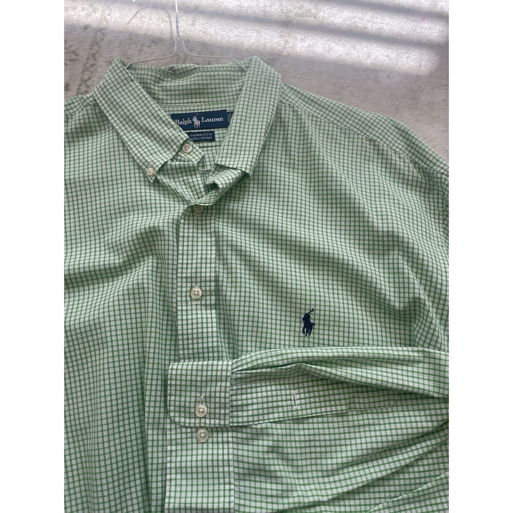 Ralph‎ Lauren Green White Checkered Yarmouth Polo W/ Logo 18 34/35 100% Cotton